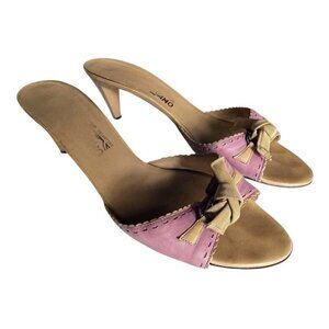 VTG Salvatore Ferragamo Women’s Sz 12 B Mauve Pink Leather Slip On Heels w/ Bow